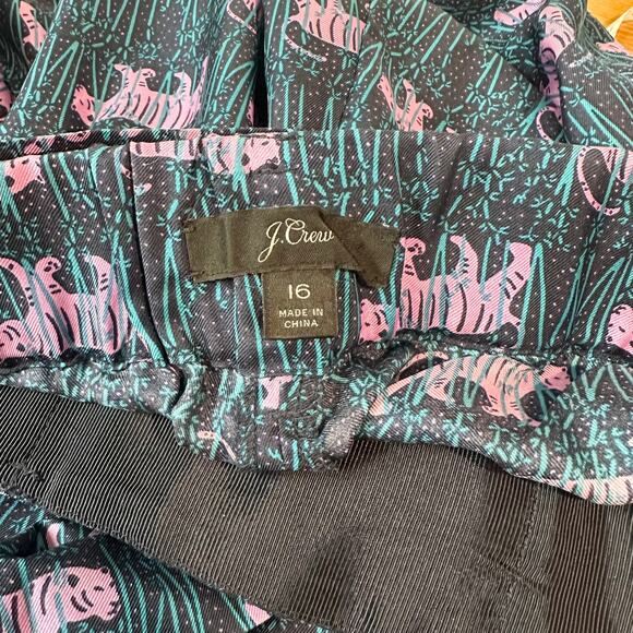 J. Crew 100% Silk Wide Leg Pant Jungle Tiger Print Belted Satin Ankle Trousers - Picture 9 of 12